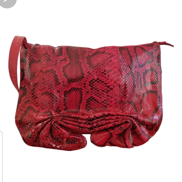 Rare Vintage  Carlos Falchi red python  buffalo shoulder bag - Picture 8 of 11